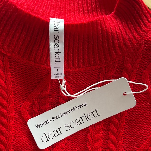 NEW! Mock Neck Red Cable Knit Sweater L Dear Scarlett - Picture 6 of 7